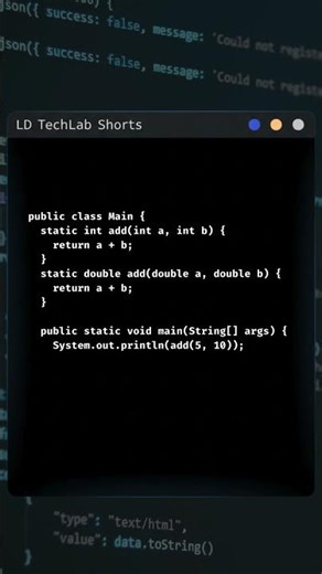 Learn Java OVERLOADING in less than a minute | LD TechLab Shorts #programming #codeprep #coding