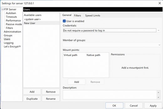 FileZilla Server Users Panel - FileZilla Pro