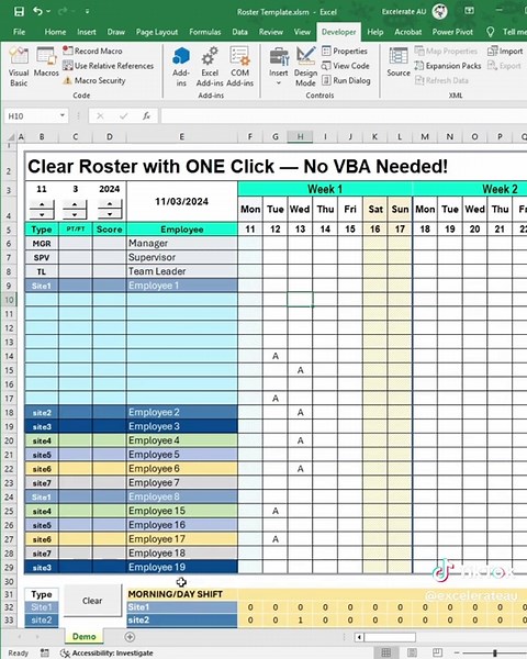 Clear Excel Employee Roster Effortlessly in One Click