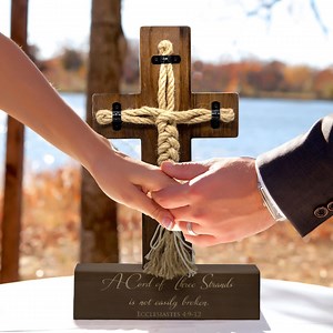Wedding Cord of Three Strands Ceremony Cross; Natural Wood & Rope Unity Ceremony Candle Alternative - Etsy