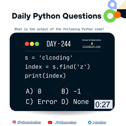 2.4K views · 22 reactions | Python Coding challenge - Day 244 | What is the output of the following Python Code? | Python Coding | Facebook
