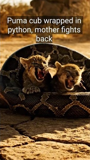 Puma cub wrapped in python, mother fights back