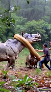 Our rhinoceros herd was frightened by the giant python | Mischievous Elephant