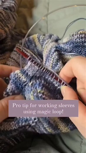 Katie | Knitting & Oils on Instagram: "🩶 Pro tip for working sleeves using magic loop! 🩶 When you make your magic loop turns, turn them in opposite directions. This will keep your sleeve from getting twisted. I tend to be a creature of habit and like to turn things the same way so it took me way too long to figure this out 😂 Save this post to keep your sleeves straight when working magic loop!"