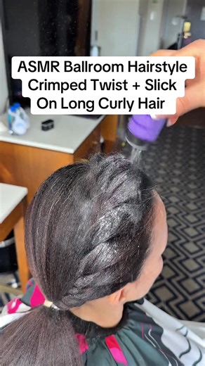 ASMR 🔊 Ballroom Hairstyle Tutorial Crimped Twist   Slick On Long Curly Hair 🤩 Full 3-min video Drop a comment with Your Favorite Part - I Want to Know 💕 Finished Look in the End ❤️‍🔥 #creatorsearchinsights #crimpedhair #asmr #ballroomhairstyle #haircare