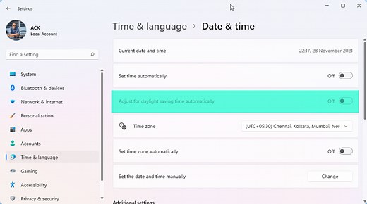 Enable or Disable Adjust for Daylight Saving Time in Windows 11