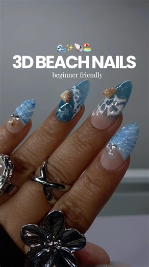 Easy 3D Beach Nails 🌊✨🐚 using 3D Mold & Builder Gel #beachnails #3dnails #nailart #nailtutorial