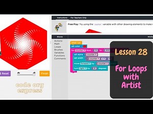 code org Express Course Lesson 28 For loops with Artist