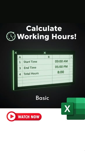 ⏱️ Calculate Working Hours in Excel Like a Pro! #shortvideo