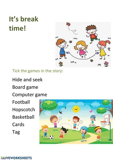 It's break time worksheet