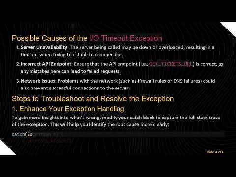 Troubleshooting I/O Timeout Exception in Java API Calls