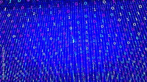 A seamless looping animation of binary digital computer matrix code transforming and glowing scene as 3d modeling procedural and geometric intelligence machine learning concept art loop animation.