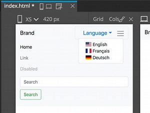 How to create a language dropdown with flags in Bootstrap 4 | Pinegrow Web Editor