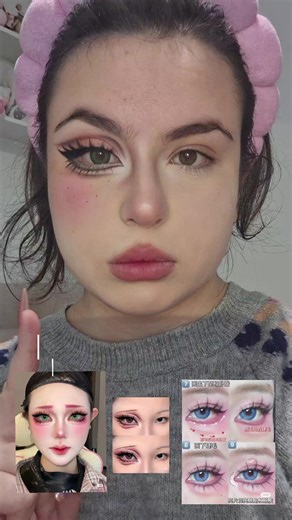 my best tutorial yet yall holy banana PRODUCTS: @plouise eyeprimer 0.5 @Kaleidos Makeup contour @cheeryep lively starcore pallete @TTDeye Colored Contact Lens menigo green @flowerknows liner nail art brushes: amazon (store is: URAQT) lashes: aliexpress (store name: DINGSEN (manga strip lashes)) blush is js eyeshadow from the cheeryep pallete btw lipcombo is kaleidos lipmuds: wild apple bare #catfishmakeup #xiaohongshu #douyinmakeup #beauty #cosplay