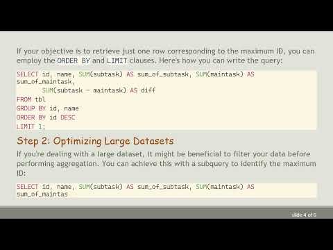 How to Calculate the SUM for the Maximum ID in SQL