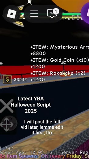 Latest YBA Script for Halloween Event 2025. #jojosbizzareadventure #jojo #anime #roblox #shorts