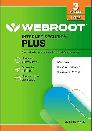 Webroot Internet Security Plus | Antivirus Software 2026 | 3 Device | 1 Year Keycard for PC/Mac/Chromebook/Android/IOS + Password Manager | Packaged Version