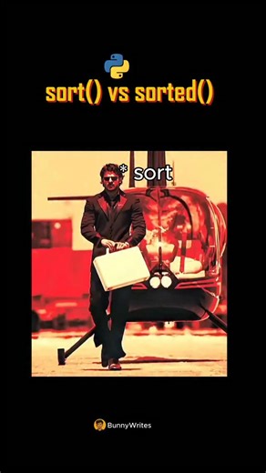 Bunny_Writes on Instagram: "Think sort() and sorted() are the same in Python? They’re not! 🐍 Learn how sort() modifies the original list, while sorted() creates a new sorted list. Key point: sort() works only on lists, but sorted() works on lists, tuples, sets, and even strings. Watch this quick guide to master the difference and write smarter Python code! #bunnywrites #BunnyTheDev #programming #python #sort #sorted"