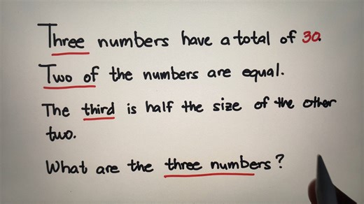 105K views · 425 reactions | Math Riddle: Three numebrs have a total of 30. Two of the numbers are equal. The third is half the size of the other two. What are the three numbers? | Philippine Review Center | Facebook