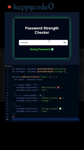 Build a Password Strength Checker using #HTML# CSS #JavaScript | Beginner Project