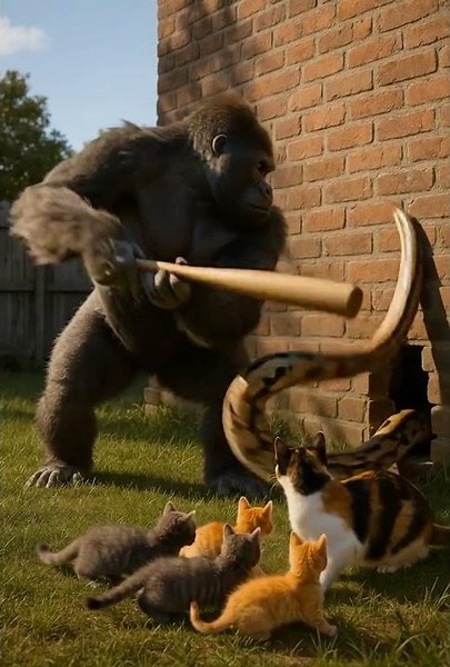 Rescue 🦍🐱 Gorilla vs Python, kittens escape danger safely 信じられない！ #shorts #wow #cat #gorilla