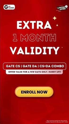 EXTRA 1 MONTH VALIDITY on GATE CS, DA, Combo Courses | Offer Valid for Few Days Only | Enroll Now