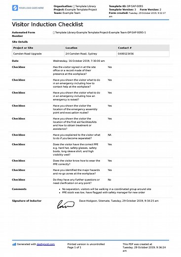 Visitor Induction Checklist (Site inductions, safety inductions and more)