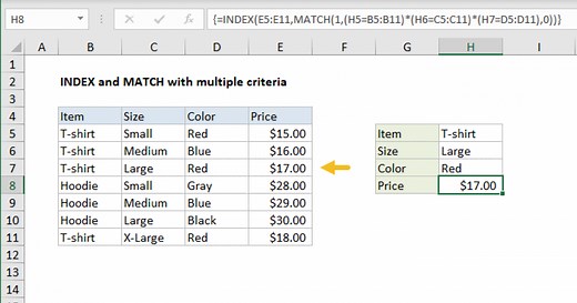 INDEX and MATCH with multiple criteria