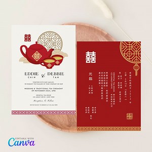 Chinese Wedding Tea Ceremony Invitation: Red & Gold, Editable (digital Download) - Etsy