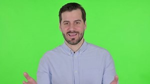 Portrait of Man Talking on Online Video Call, Green Screen