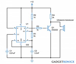 Ultrasonic transmitter circuit using IC 555 - Gadgetronicx