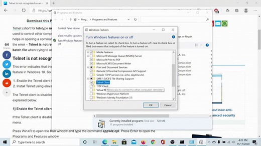 Telnet is not recognized as an internal or external command on Windows 11/10