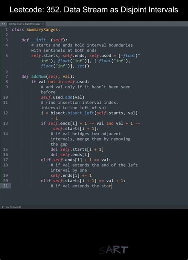 Leetcode 352. Data Stream as Disjoint Intervals in Python | Python Leetcode | Python Coding Tutorial
