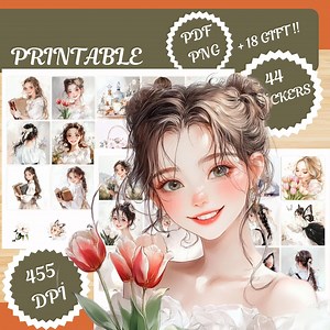 Digital Sticker, Spring Kawaii Stickers, 44 Pcs , 455 DPI, Cute Girl Stickers,junk Journal, Downloadable Stickers ,printable Stickers - Etsy Canada