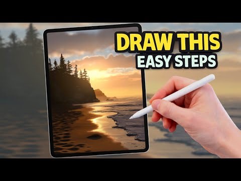 EASY STEPS Procreate Landscape Drawing Tutorial - YOU can draw this Beach Dawn!