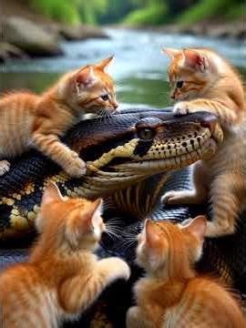 Golden Kittens Play With a Giant Python?! 😱🐍🐱
