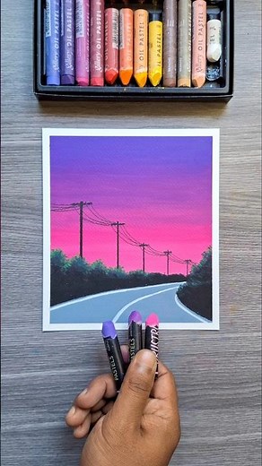 🎨 Mesmerizing Sunset Road Scenery with Oil Pastels | Easy Landscape Tutorial
