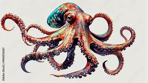 Colorful octopus swimming gracefully in ocean waters at sunset, showcasing vivid patterns and textures in a marine habitat Stock Video