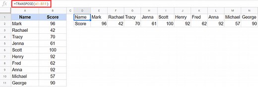 A Simple Tutorial to the Google Sheet TRANSPOSE Function