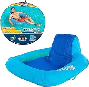 SwimWays Spring Float SunSeat Pool Lounge Chair, Inflatable Pool Floats Adult with Fast Inflation & Back Rest for Ages 15 & Up, Blue