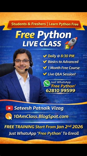 One Month Free Python Live Training 🔥 | Still Thinking? Join Free Python Training Now #python#shorts