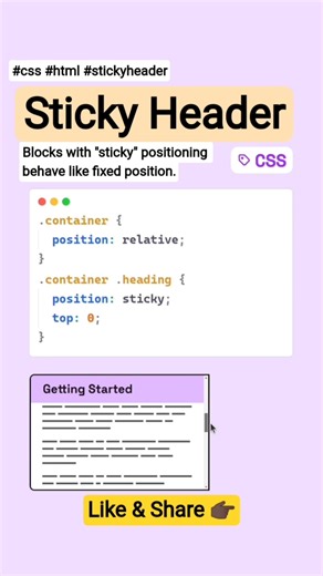 🏷 Sticky Header #javascript #html #css #webdevelopment #coding #animation #tips #how #ai #full #dsa