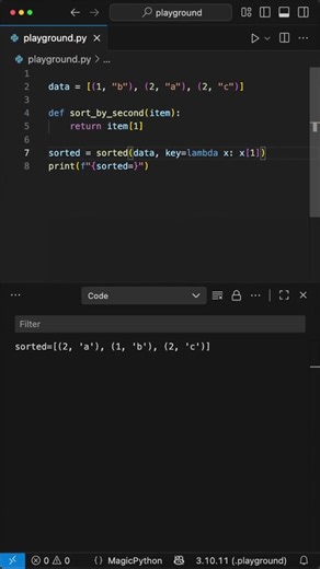 Clean Up Your Code With THIS #programming #python #coding Here is a simple trick to sort complex lists without writing messy, multi-line functions. Python Lambda Functions Explained Learn to use Lambda functions in Python to sort lists instantly with just one line of code. Master clean, professional coding skills! | Laskenta Technologies Limited