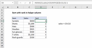 Basic numeric sort formula