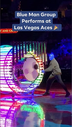 We're throwing it back to #BlueManVEGAS AWESOME halftime performance at Las Vegas Aces! 🎉Catch the Blue Men perform LIVE at this Sunday's game, 5/8 😉 | Blue Man Group