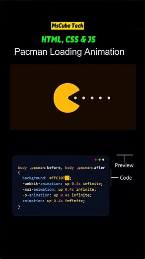 Pacman Loading Animation Using HTML & CSS | Pure CSS Loader Effect #coding #shorts #mscubetech