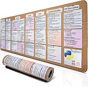 Python Programming Cheat Sheet Desk Mat - Large Mouse Pad with Complete Code Reference (31.5" x 11.8") - Professional Coding Guide Mousepad for Beginners & Software Engineers