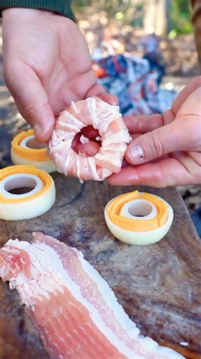 Bacon Wrapped Onion Rings?! Cheddar Inside