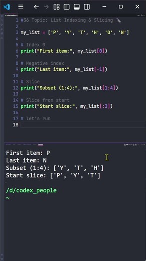 [36] Python List Indexing & Slicing 🔪 Codex People #Shorts #Python #pythonprogramming #coding