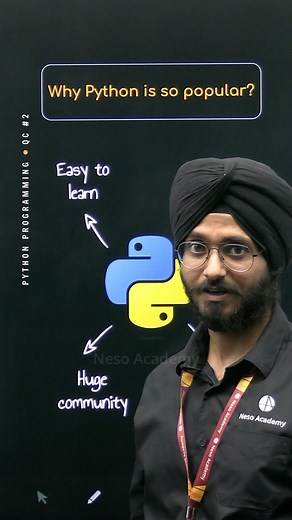 Neso Academy on Instagram: "Why Python is so popular? #Python #NesoAcademy #QuickConcepts Explore the captivating story behind Python’s widespread acclaim in our latest #reel. From its simplicity and versatility to its robust community and vast ecosystem, discover why Python has become the go-to language for developers worldwide. #Programming #Coding"